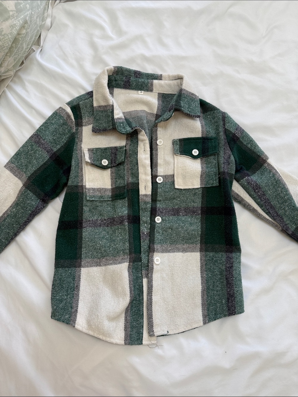 Kids Plaid Button-Up Shirt Jacket - Green & Cream
